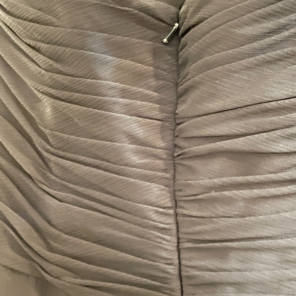 David’s Bridal V-Neck Black Halter Maxi dress with pleated and ruffle detail. - Picture 7 of 12